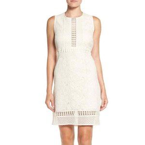 Matty M Womens Ivory Lace Paisley Crew Neck Sleeveless Sheath Dress Size L